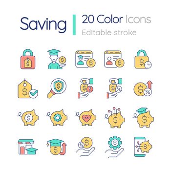 Savings and budget RGB color icons set