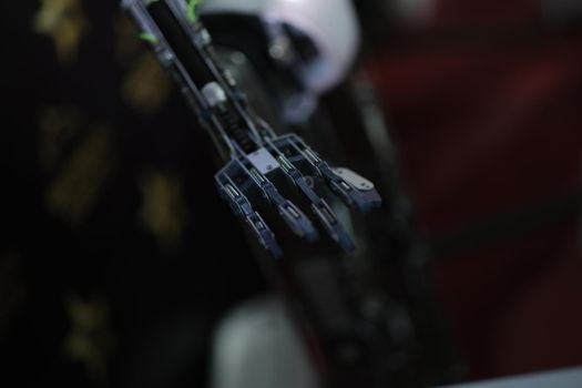 Artificial robot arm and robotic prosthesis closeup