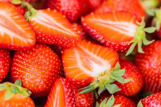 Strawberry fresh organic berries macro. Fruit background - healthy vitamin food concept