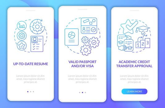 Internship overseas conditions onboarding mobile app page screen