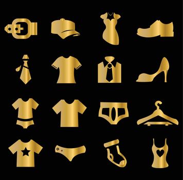 Set of gold clothes icons