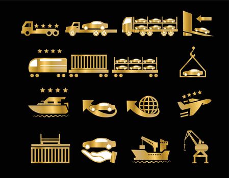 Car shipping delivery icons set