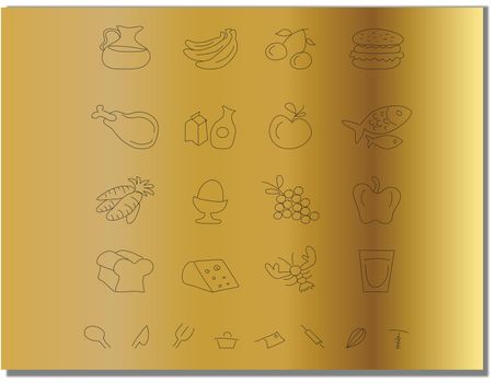 Chalkboard food icons isolate on gold background