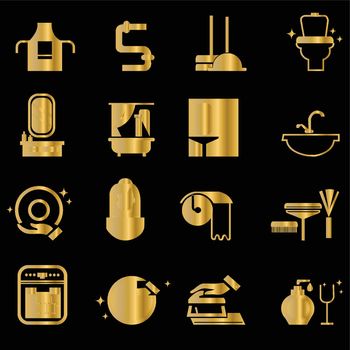 Set of gold cleaning icons