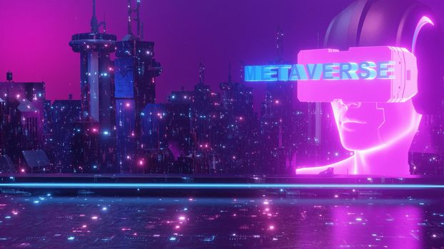 Digital Community Neon Cyberpunk Blockchain Cityscape Concept Background 3d Illustration