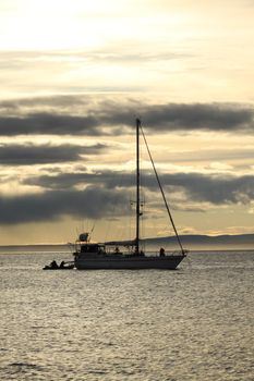 A sailboat anchored near Pond Inlet, Nunavut waiting for weather to transit through the Northwest Passage