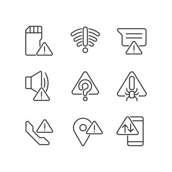 Common electronic device issues pixel perfect linear icons set