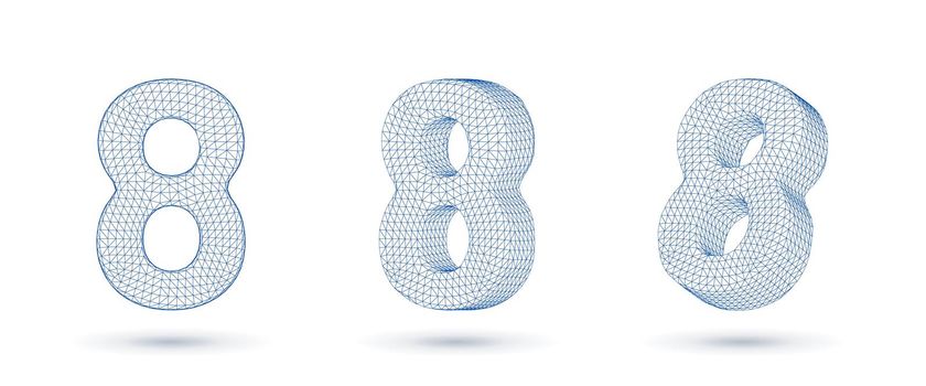 Number eight wireframe high polygonal outline low poly style vector illustration