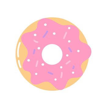 Donut in pink glaze, vector flat illustration on white background