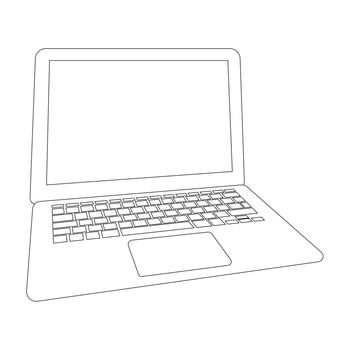 Open laptop outline sketch vector illustration.