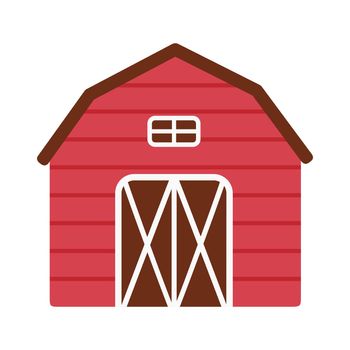Cute Red Barn isolated on white background. Vector childish illustration. Farm house