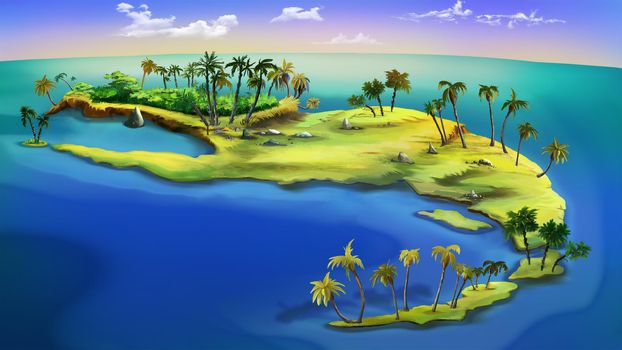 Desert island in the sea illustration