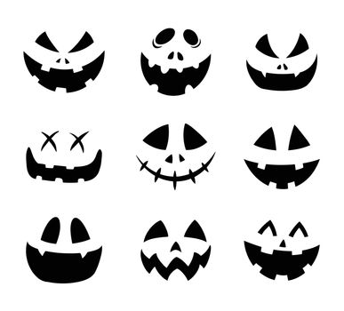 Halloween pumpkin faces icon set. Pumpkin silhouettes smile on white background.