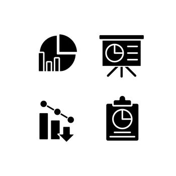 Business analytics black glyph icons set on white space