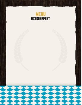 Vector Octoberfest background for beer table menu or flyer. Vintage rustic design with wooden backdrop and rough paper sheets.