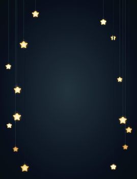 Christmas background design with glowing stars. Dark backdrop with space for text. Vector vertical flyer or banner template.