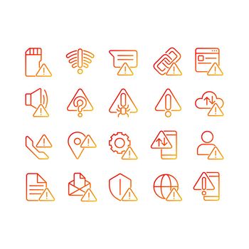 Warning signals pixel perfect gradient linear vector icons set