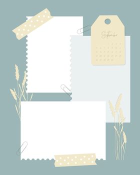 Calendar September 2022 template for notes reminders to do list, scrapbooking, lavender, vintage.