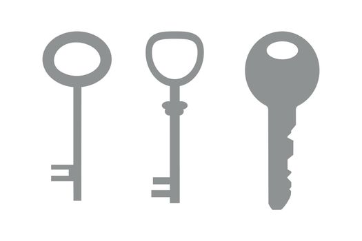 Set of keys in flat style. Vector illustration isolated on white background