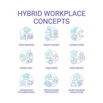 Hybrid workplace blue gradient concept icons set