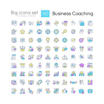 Business coaching RGB color icons set