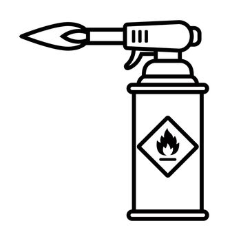 linear black icon of a blowtorch with a flame for iron welding.