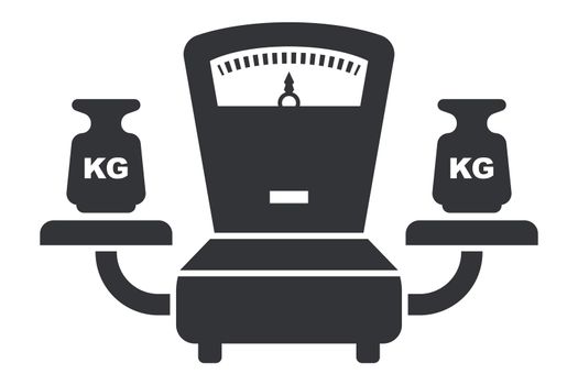 black icon of scales with a weight on the market. flat vector illustration.