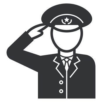 black icon of a military man in dress uniform salutes.