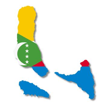 Comoros flag map on white background 3d illustration with clipping path