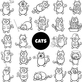 cartoon cat characters large set color book page