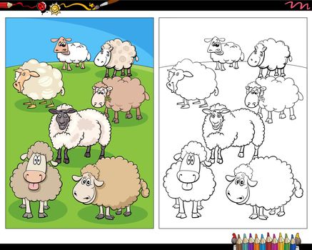 cartoon sheep farm animal characters coloring page