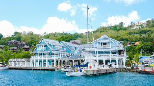 Marigot bay St Lucia, tropical beach harbor of Saint Lucia with sailing boats