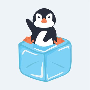 Cute Penguin on  ice cube
