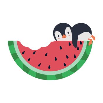 watermelon bite with penguin cartoon