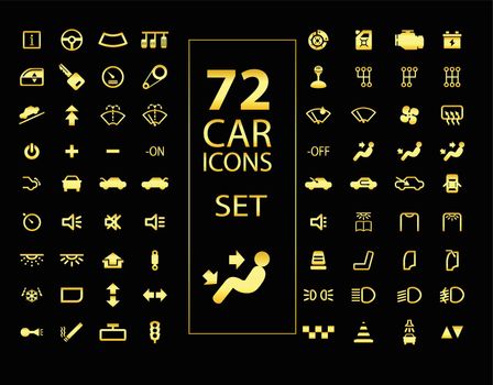72 Gold car icons set vector