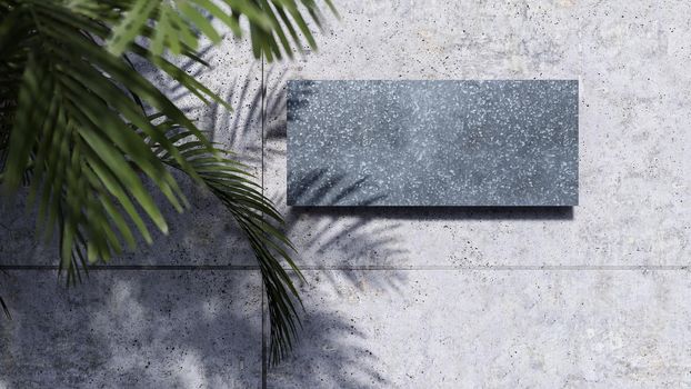 A 3d rendering image of metal blank sign on cracked concrete wall.