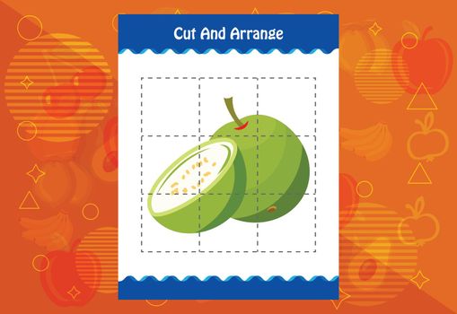 Cut and arrange with a fruit worksheet for kids. Educational game for children