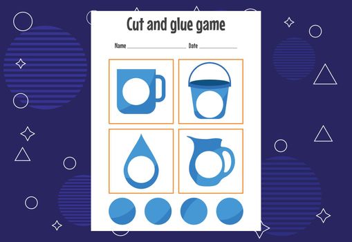 Cut and glue game for kids. Cutting practice for preschoolers. Education paper game for children