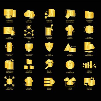 Gold cloud technology icon collection