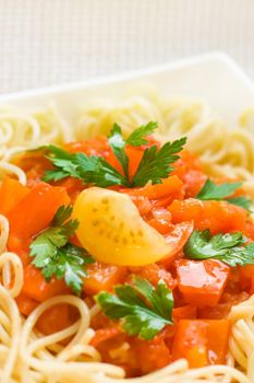 spaghetti with tomato sauce - pasta and italian cuisine recipes styled concept