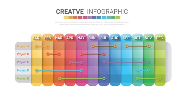 Business project time plan template with All mont, 12 months, Modern colorful chart.