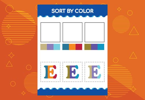 Alphabet E sorts by color for kids. Good for school and kindergarten projects