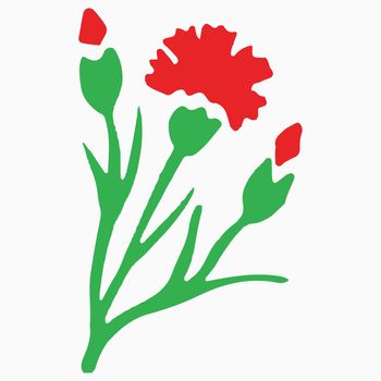 Beautiful red carnation isolated on white background. Hand-drawn with effect of drawing in watercolor