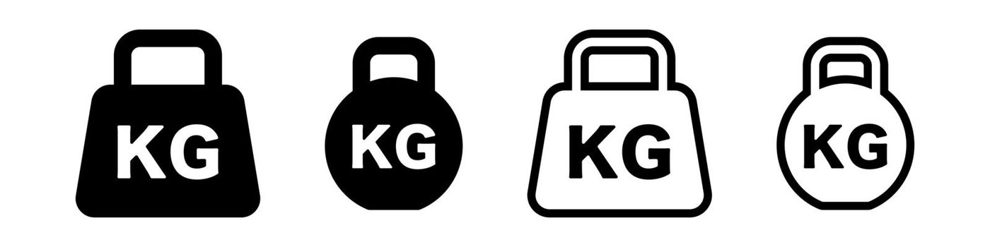Kilogram weight icon set. kg set. Workout and weight training. Vector.
