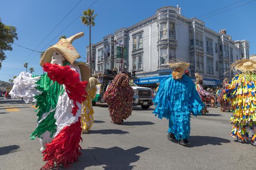 Members of the Carnaval Putleco in Oaxaca perform during the 44th Annual Carnaval in San Francisco, CA.