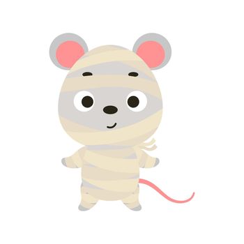 Cute little Halloween mouse in a mummy costume. Cartoon animal character for kids t-shirts, nursery decoration, baby shower, greeting card, invitation, house interior. Vector stock illustration