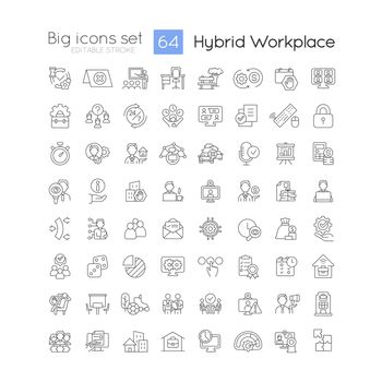 Hybrid workplace linear icons set