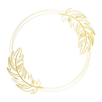 Graceful golden round frame with feathers