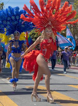 Performers dancing during the 44th Annual Carnaval parade in San Francisco, CA.