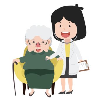 Elderly checkup with doctor cartoon